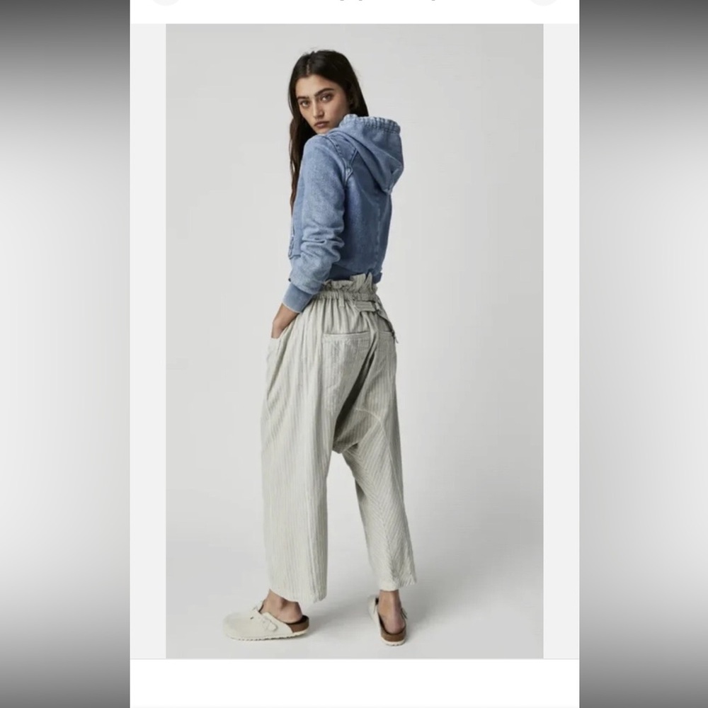 Free People Runyon Oversize Stripe Pant Harem Pale Blue Drawstring Size XS - Picture 2 of 10